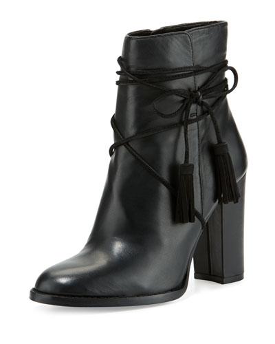 Garrit Leather Tassel-tie Bootie, Black