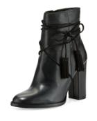 Garrit Leather Tassel-tie Bootie, Black