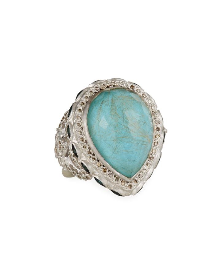 Turquoise & Quartz Doublet Pear Ring,