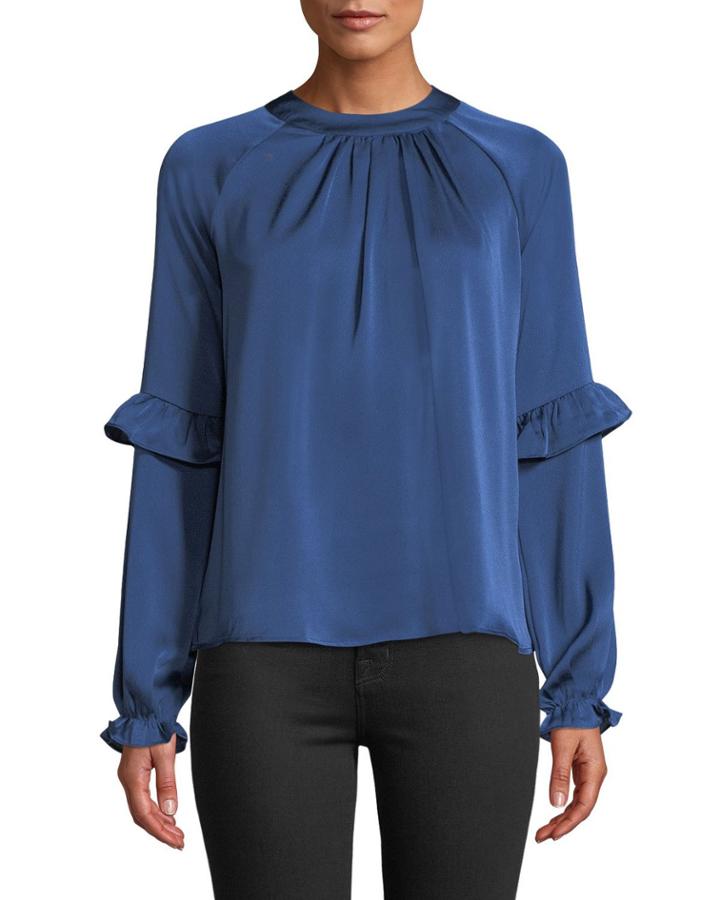 Elsa Long-sleeve Ruffle-trim Blouse