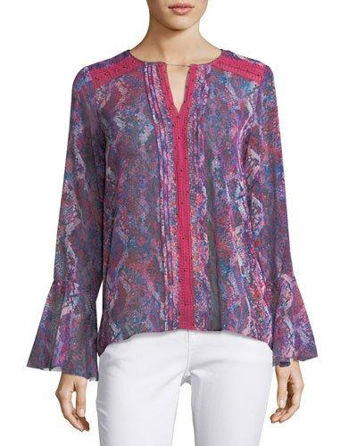 Graphic-print Split-neck Blouse