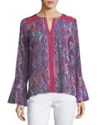 Graphic-print Split-neck Blouse