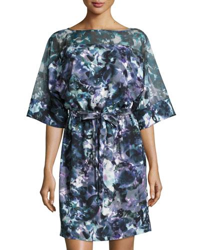 Aubry Watercolor-print Dress, Fig/pine