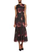 Floral-print Silk Chiffon Trumpet Gown