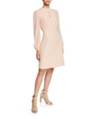 Mock-neck Tie-sleeve Keyhole Dress With Button Shoulder Details