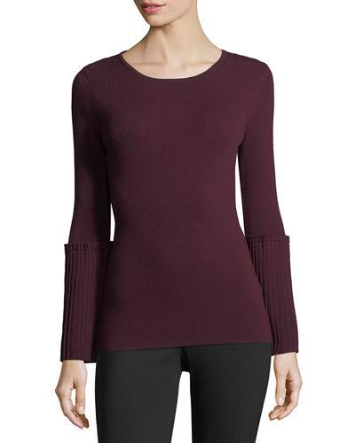 Ribbed-knit Sweater W/pleated Bell