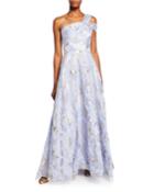 Organza Asymmetrical One-shoulder Metallic Ballgown
