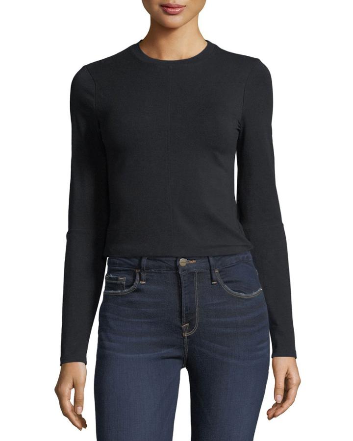 Elbow-slit Long-sleeve Cropped Cotton Top