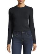 Elbow-slit Long-sleeve Cropped Cotton Top