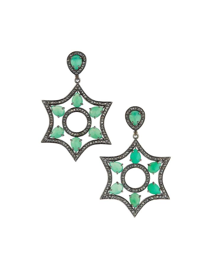 Chrysoprase Snowflake Earrings W/ Diamonds