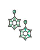 Chrysoprase Snowflake Earrings W/ Diamonds