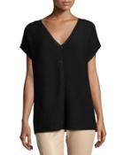 Short-sleeve Sequin-trim V-neck