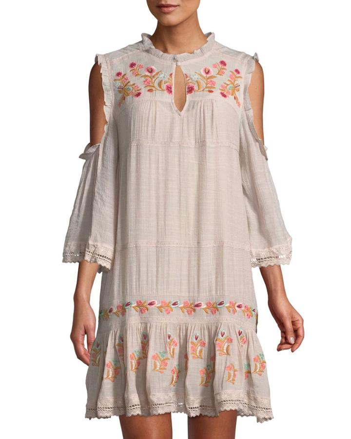 Embroidered Cold-shoulder Peasant Dress