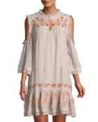 Embroidered Cold-shoulder Peasant Dress