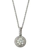 18k White Gold Round Diamond Pendant Necklace,