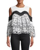 Cold-shoulder Tiered Eyelet Blouse
