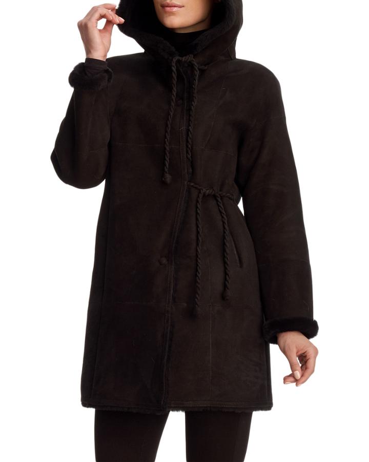 Leather Snap-front Hooded Parka W/ Shearling