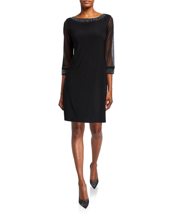 Interlock Knit Dress With Embellished Trim