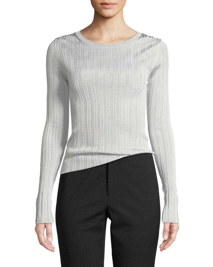 Ribbed Viscose Long-sleeve Crewneck