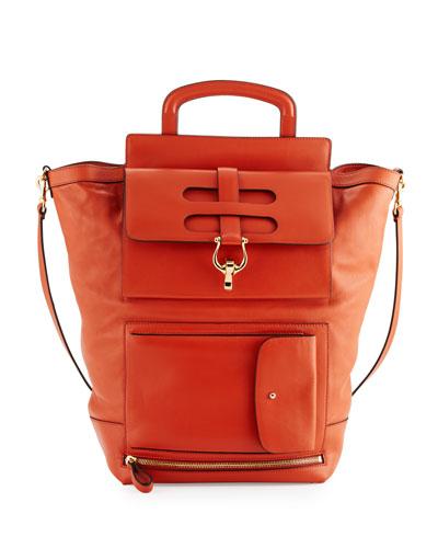 Leather Double-handle Bag, Orange/black
