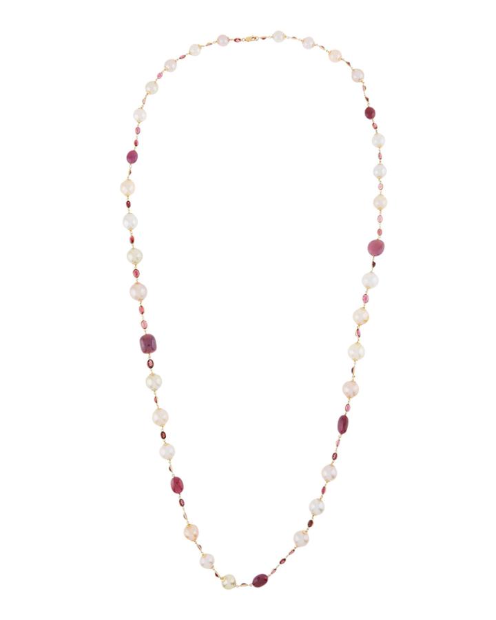 18k Gold Mixed Stone & Pearl Necklace