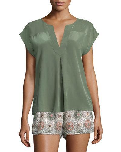 Cybill Washed Silk Cap-sleeve Top, Cypress