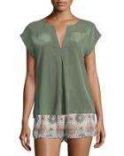 Cybill Washed Silk Cap-sleeve Top, Cypress