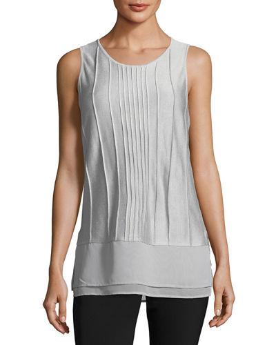 Chiffon-trim Textured Tank
