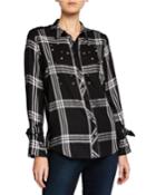 Pearly Front Plaid Button-down Top