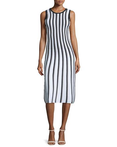 Pop Texture-striped Midi Dress,