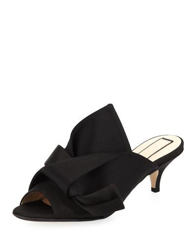 Pleated Satin Slide Mule