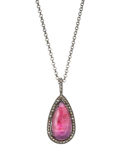 Teardrop Glass Ruby & Champagne Diamond Pendant Necklace