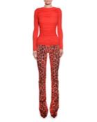 Long-sleeve Ruched Viscose Crepe Top