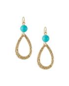 Open Turquoise Teardrop Earrings, Golden