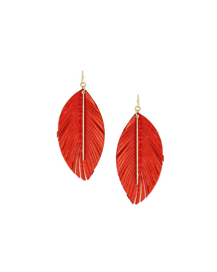 Leather Leaf Dangle Earrings, Orange