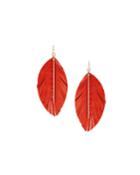 Leather Leaf Dangle Earrings, Orange