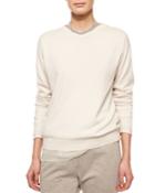 Chiffon-trimmed Cashmere Jersey Tunic, Vanilla