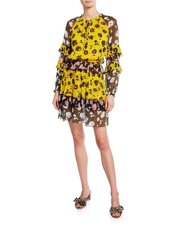 Haven Printed Silk Drop-waist Dress