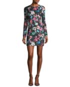 Lively Long-sleeve Floral-printed Cocktail Dress