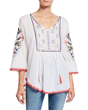 Cypriati Calypso Embroidery Tassel Tie Top