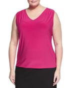 Solid V-neck Jersey Blouse, Pink,