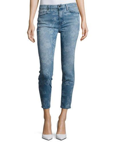Lasered Rose-print Skinny Ankle Jeans