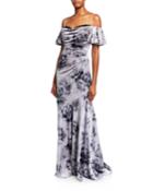 Floral Velvet Sweetheart Cold-shoulder Lace-inset Gown