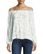 Chantel Floral-print Off-the-shoulder Top, White Pattern