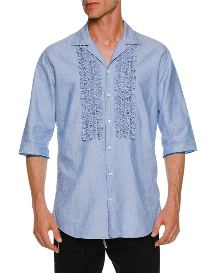 Oxford Relaxed Shirt W/ Ruffled Bib