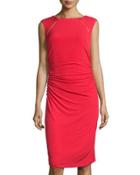 Sleeveless Bateau-neck With Zipper Detail Dress, Bright Red