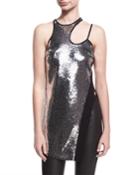 Sleeveless Sequined Cutout Top, Gray