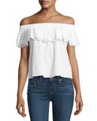 Eyelet Lace Off-the-shoulder Top, White