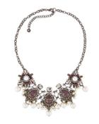Mixed Crystal & Simulated Pearl Statement Bib Necklace,