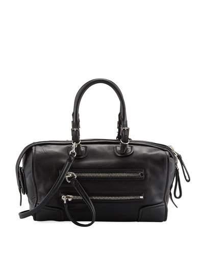 Small Leather Duffel Bag, Black